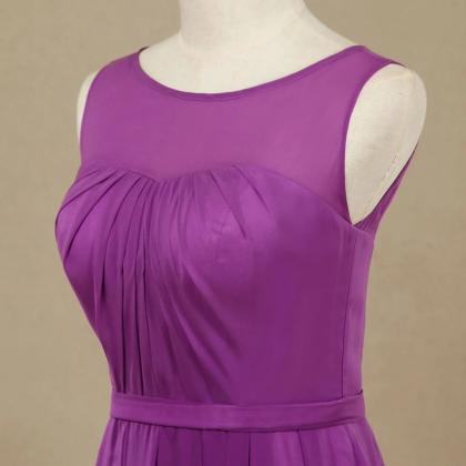 Purple Long Chiffon Bridesmaid Dress, A-line..