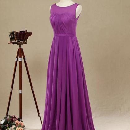 Purple Long Chiffon Bridesmaid Dress, A-line..