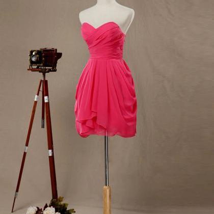 Coral Sweetheart Chiffon Mini Bridesmaid Dress,..