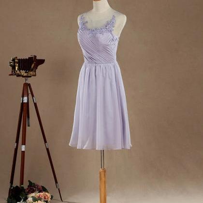 Knee Length Chiffon Bridesmaid Dress With Lace..