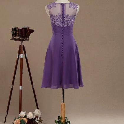 Purple Chiffon Bridesmaid Dress With Lace..