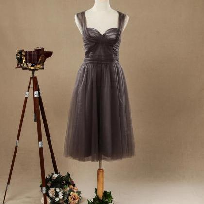 A-line Knee-length Grey Tulle Bridesmaid Dresses,..