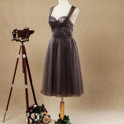 A-line Knee-length Grey Tulle Bridesmaid Dresses,..