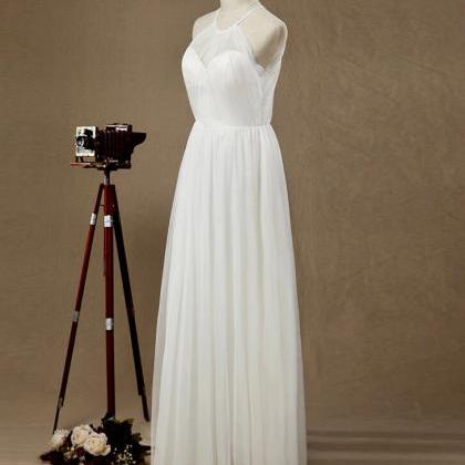 Tulle Sheer Neck Floor Length Bridesmaid Dresses,..