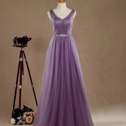 A-line V-neck Floor Length Tulle Bridesmaid Dress,..